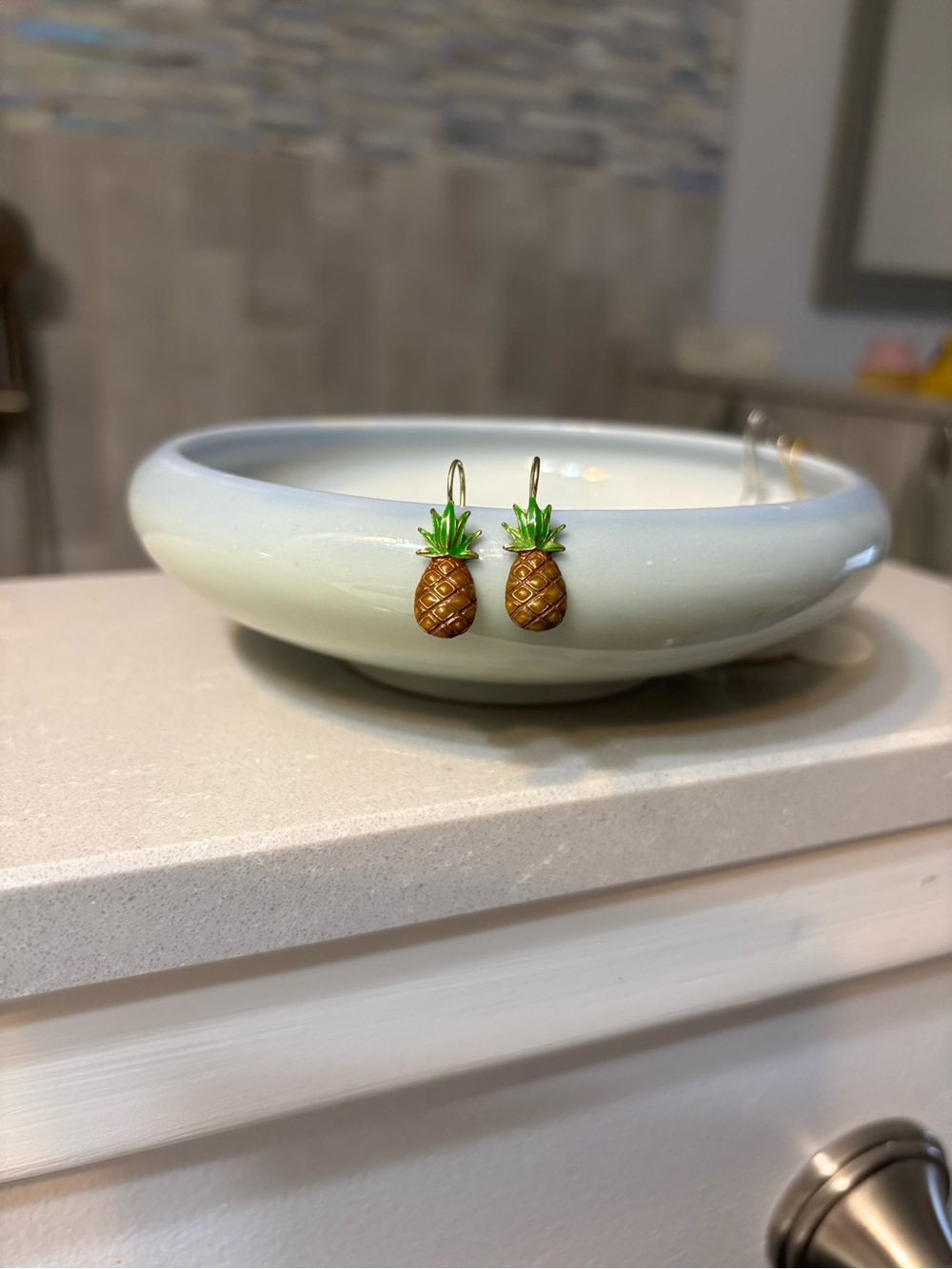 Source Unknown Pineapple Drop Earrings - Green & Brown